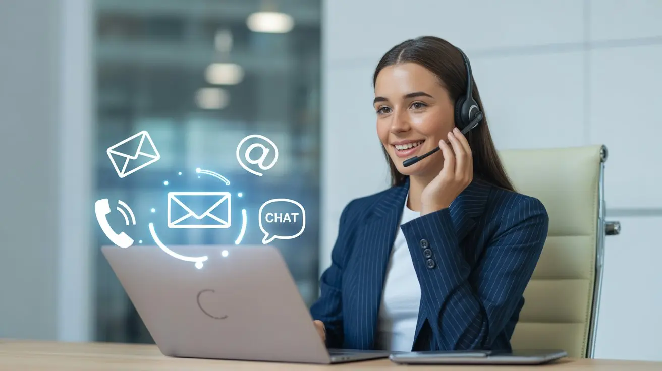 contact marketspur Woman using headset with laptop