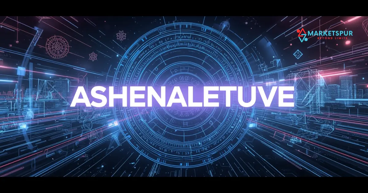 Futuristic design featuring the word 'ASHENALUTEVE'